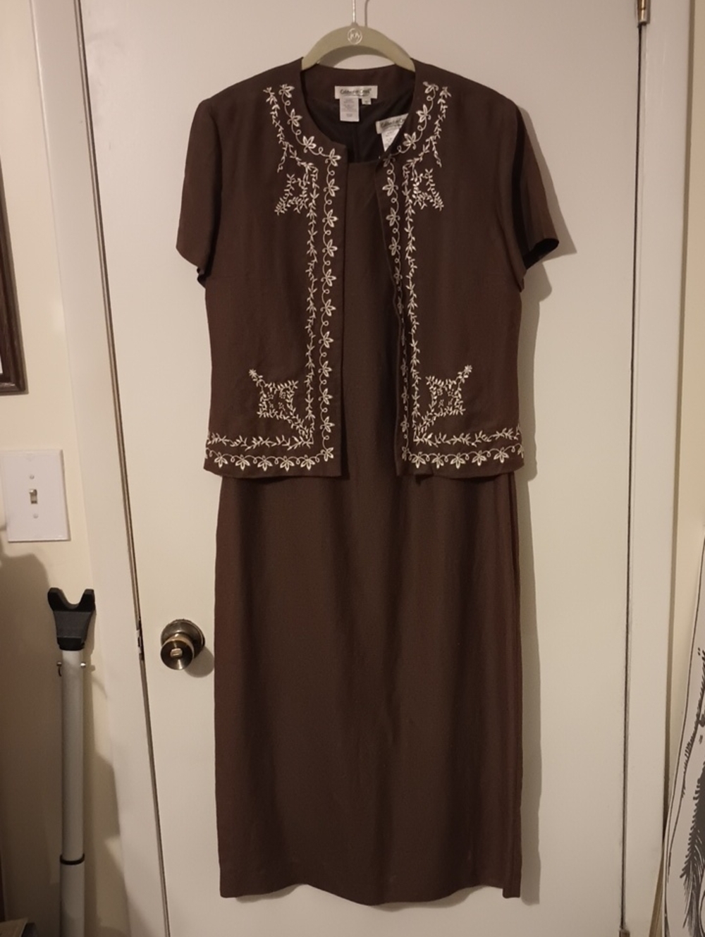 Coldwater Creek Size 10 Brown Linen-Blend 2 Piece Dress/Jacket Set